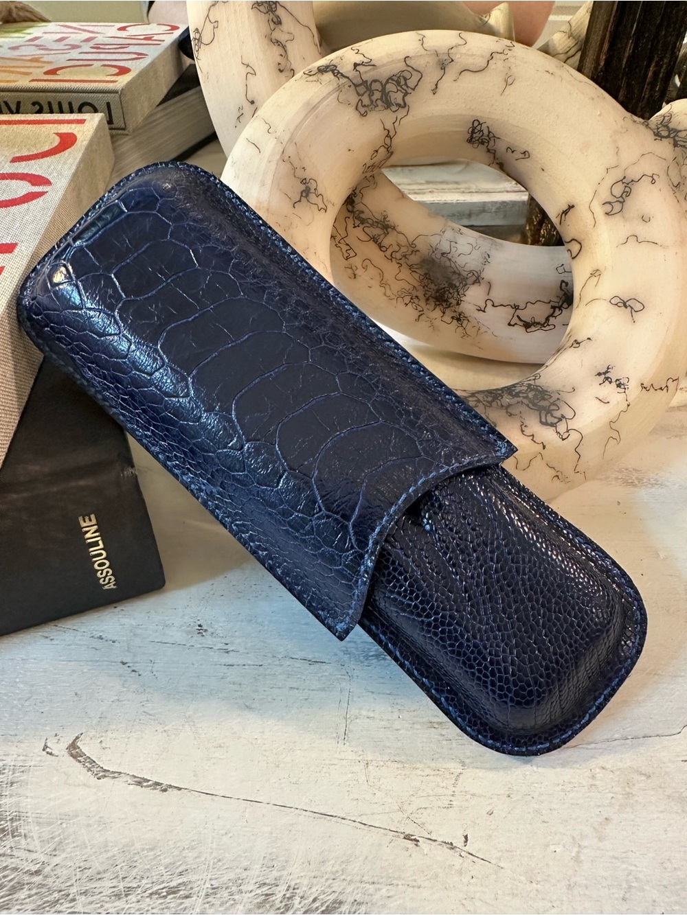Ostrich Leg Double Leather Cigar Holder